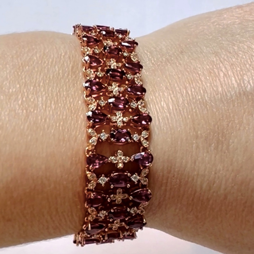 BG2 10.15CT 47Stones of Natural Bohemian Garnet Clover Bracelet 18KRoseGold S925